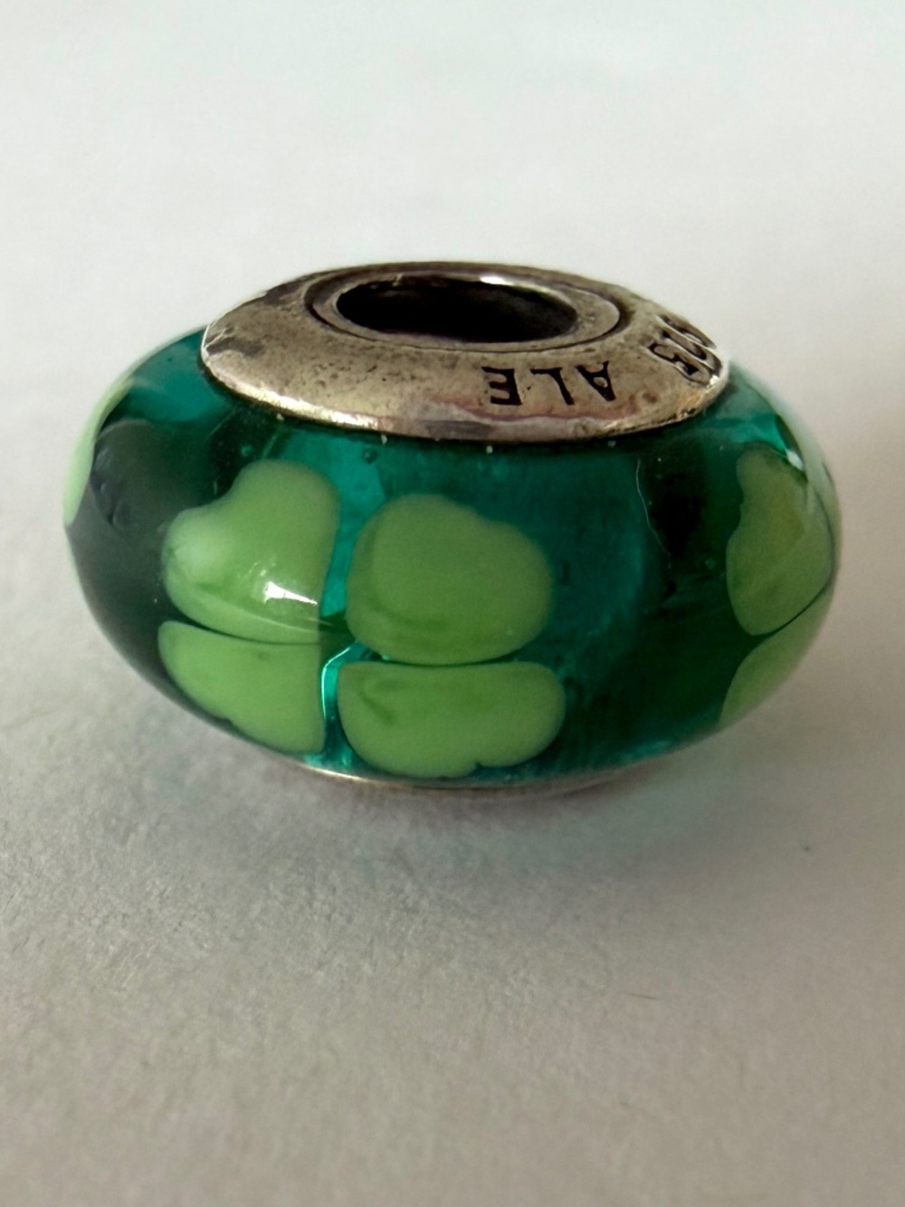 Retired Pandora Charm - Kiss Me I'm Irish Green Murano Glass